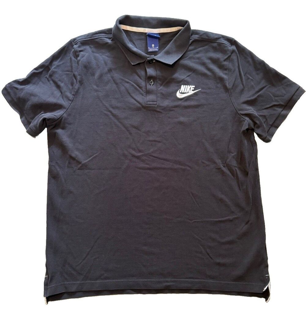 Nike Men's Sportswear Pique Polo Shirt, Size L, Black Short Sleeve 100% Cotton